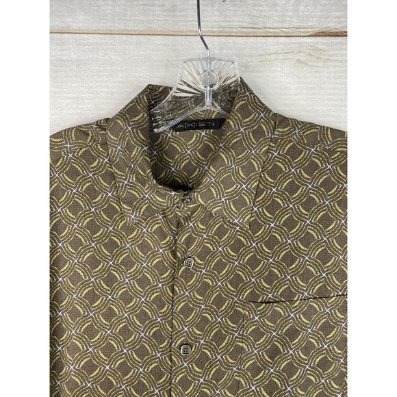 Axist Shirt Mens M Dark Brown Geometric Print Hawaiian Button up Rayon Beach - Picture 2 of 8